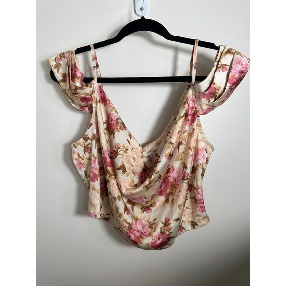 Boohoo Occasion Off the Shoulder Pink and Cream Floral Top Size 12 NWT - Picture 1 of 4